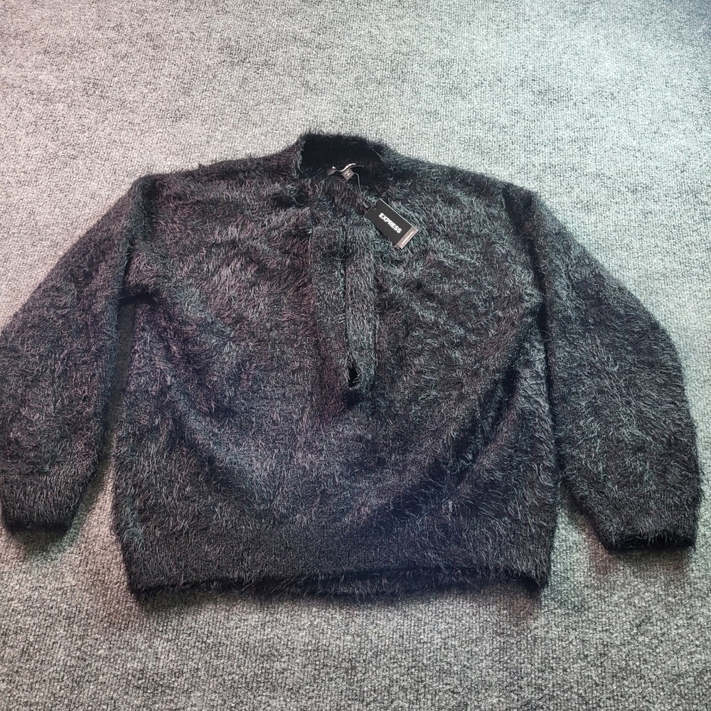 EXPRESS Fuzzy Angora Blend Mock Neck Sweater Black Size‎ S